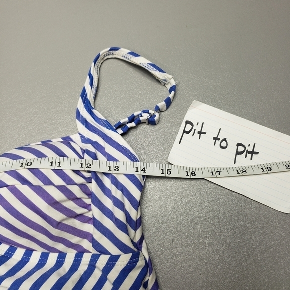 3/$15 apt 9 blue, purple striped tankini bathing suit top women's size medium - Picture 3 of 10
